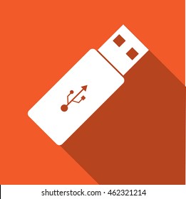 Vector USB Flash Drive white on orange background.