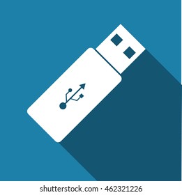 Vector USB Flash Drive white on blue  background.