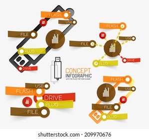 Vector usb flash infographic with keywords on stickers and schemes