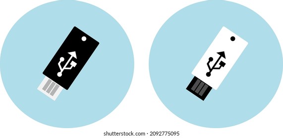 Icono USB vector. Símbolo de una unidad flash, aislada en un fondo azul. Flash drive, tarjeta de memoria. Ilustración vectorial en estilo plano