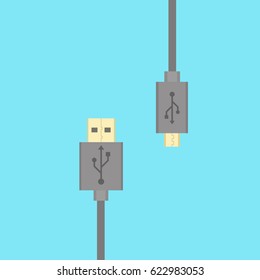 vector usb and micro usb on blue background