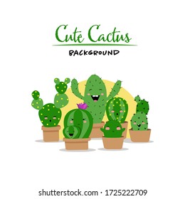 Vector to use as background of six cacti with cute faces
