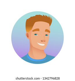 Vector user avatar isolated on white background. Young man profile picture in cartoon flat style.