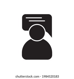 vector user with comment symbol, black and white user icon for website design