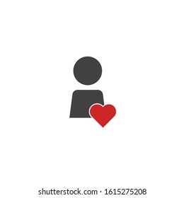 Vector user and heart icon on white isolated background.