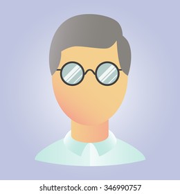 Vector user icon. Avatar sign. Grey hair. Faceless. Geek glasses. Blue shirt