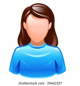 vector user icon of female wearing blue t-shirt