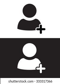 Vector User Icon with Plus Symbol in Black and Reverse