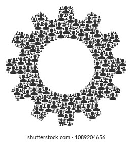 Vector user icons are united into gear figure. Service design concept constructed from user pictograms.