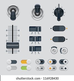 Vector user interface dials, knobs, switches and buttons icon set