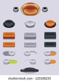 Vector user interface dials, knobs, buttons, switches and sliders set