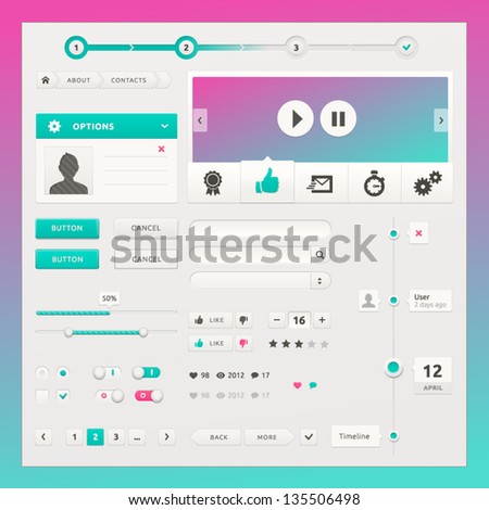 Vector user interface elements for web and mobile. Controls, buttons and icons. Fitted to the pixel grid.