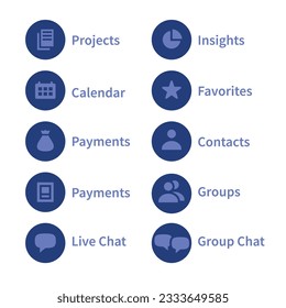 Vector user interface icons for platforms and administrative panels such as CRM
