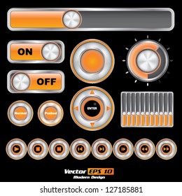 Vector user interface set. Multimedia buttons, toggle switch, sliders .