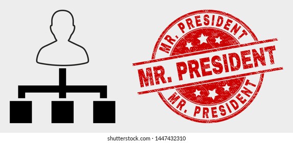 Vector user links icon and Mr. President seal stamp. Red round distress seal with Mr. President text. Vector combination for user links in flat style. Black isolated user links icon.