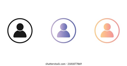icono de sybmol de perfil de usuario vectorial aislado en fondo blanco en tres estilos diferentes.
