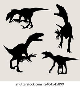 vector Utahraptor dinosaur on the silhouette set