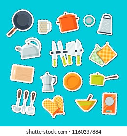 Vector utensils flat icons stickers set illustration isolated on background