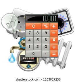 Vector Utilities Payments Concept with Calculator isolated on white background