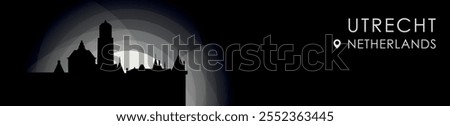 Vector Utrecht, Netherlands cityscape banner. Black and white placard profile picture for header, footer