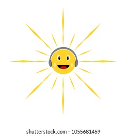 vector UV sun sign symbol and icon wear the headphone speaker and smile and fun