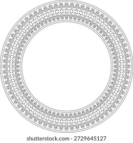 Vector Uzbek black outline round ornament. Turkic circle, ring. Cultural heritage of Central Asia
