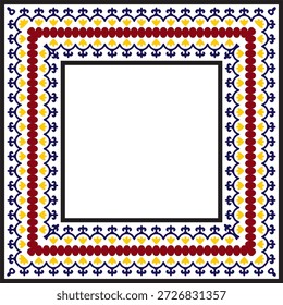 Vector Uzbek Colored Square Ornament. Turkic Rectangle, Frame. Central Asian Cultural Heritage
