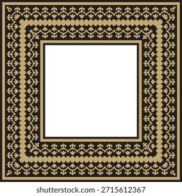 Ornamento cuadrado negro y oro uzbeko de Vector. Rectángulo turco, marco. Patrimonio cultural de Asia Central
