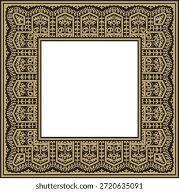 Vector Uzbek gold and black square ornament. Turkic rectangle, frame. Cultural heritage of Central Asia
