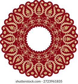 Vector de oro uzbeko con adorno redondo rojo. Círculo túrquico, anillo. Patrimonio cultural de Asia Central
