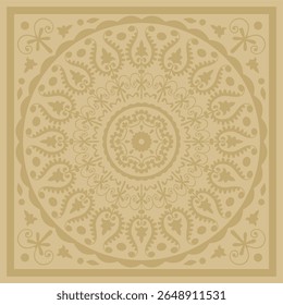 Vector Uzbek Golden Square Ornament. Turkic Rectangle, Frame. Central Asian Cultural Heritage

