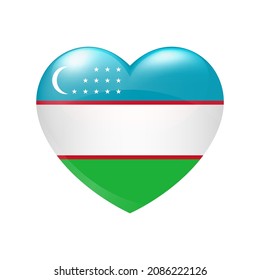 Vector Uzbekistan Flag Heart icon. Uzbek glossy emblem. Country love symbol. Isolated illustration eps10