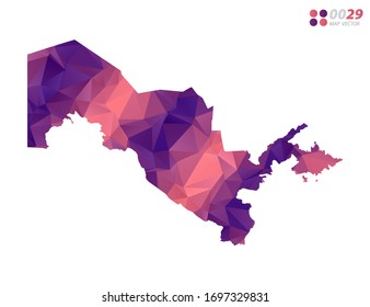 Vector of Uzbekistan map colorful polygon red triangle mosaic with white background. style gradient.