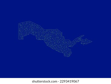 Vector Uzbekistan map for technology or innovation or it concepts. Minimalist country border filled with 1s and 0s. File is suitable for digital editing and prints of all sizes.