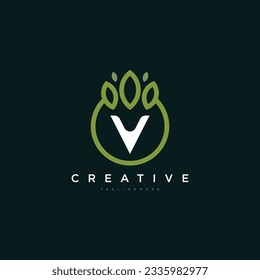 Vector V letter logo. minimalism design logo. botanical background. wedding monogram. graphic