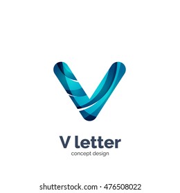 Vector V letter logo, modern abstract geometric elegant design, shiny light effect. Created with flowing waves