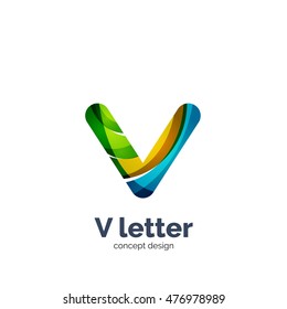 Logotipo de letra vectorial V, diseño moderno abstracto geométrico elegante, efecto luminoso brillante. Creado con ondas fluidas