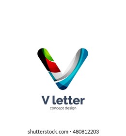 Vector V letter logo, modern abstract geometric elegant design, shiny light effect. Created with flowing waves