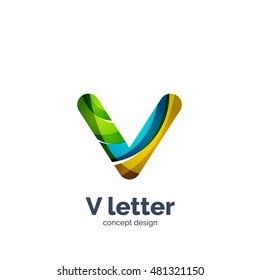 Vector V letter logo, modern abstract geometric elegant design, shiny light effect. Created with flowing waves