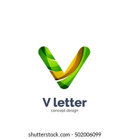 Vector V letter logo, modern abstract geometric elegant design, shiny light effect. Created with flowing waves