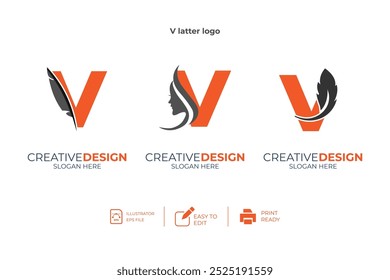 vector V Letter minimalist creative business company Logo Design Free Icon 