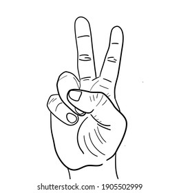 Vector : 'V' sign peace hand gesture outline drawing