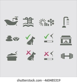Vector vacation accommodation amenities icon set