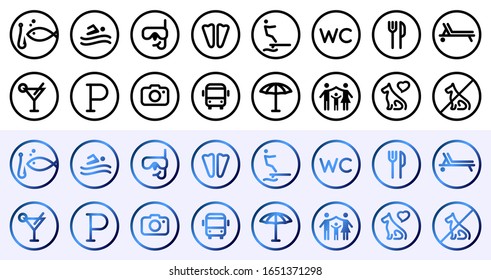 Vector vacation destinations characteristics icons
