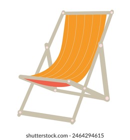 Vector vacation icon with wooden deck chair in flat style. Summertime relax. Isolated on white background illustration. Element for print, banner, card, brochure, logo.