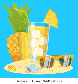 vector, vacation, summer, illustration, EPS10 glasses of pineapple drink on the beach