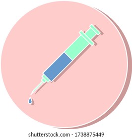 Vector of vaccine droplet syringe on circle pink isolated on white background with brown shadow. 
