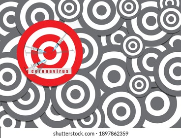 Vector : Vaccine syringe and archery target with virus background