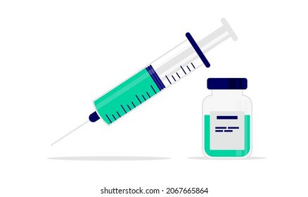 Vector vaccine syringe illustration - Medical needle and vial ready to be injected.