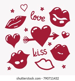 vector valentaine love lips heart set